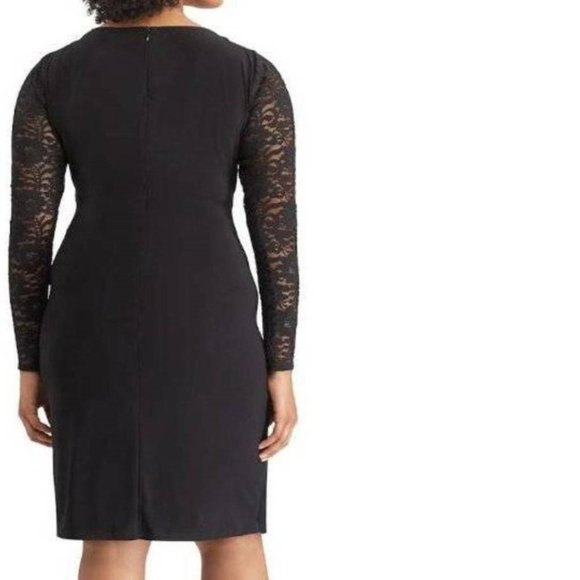 Womens Formal Dress Chaps Black 22W Sheath Long Lace Sleeve Party Back Zip Plus - Picture 2 of 7